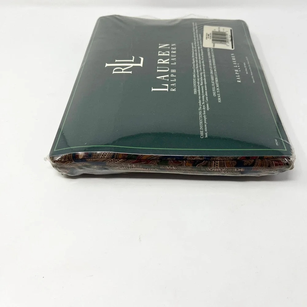 Lauren Ralph Lauren Brianna Paisley Full Flat Sheet Blue Green 100% Cotton NIP‎